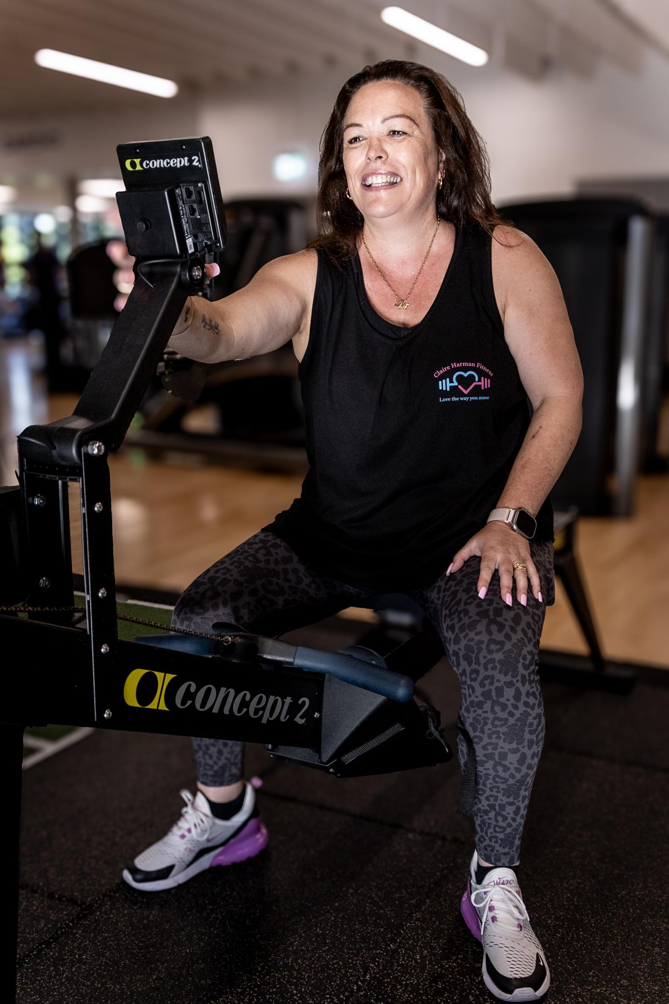 Claire on the rowing machine