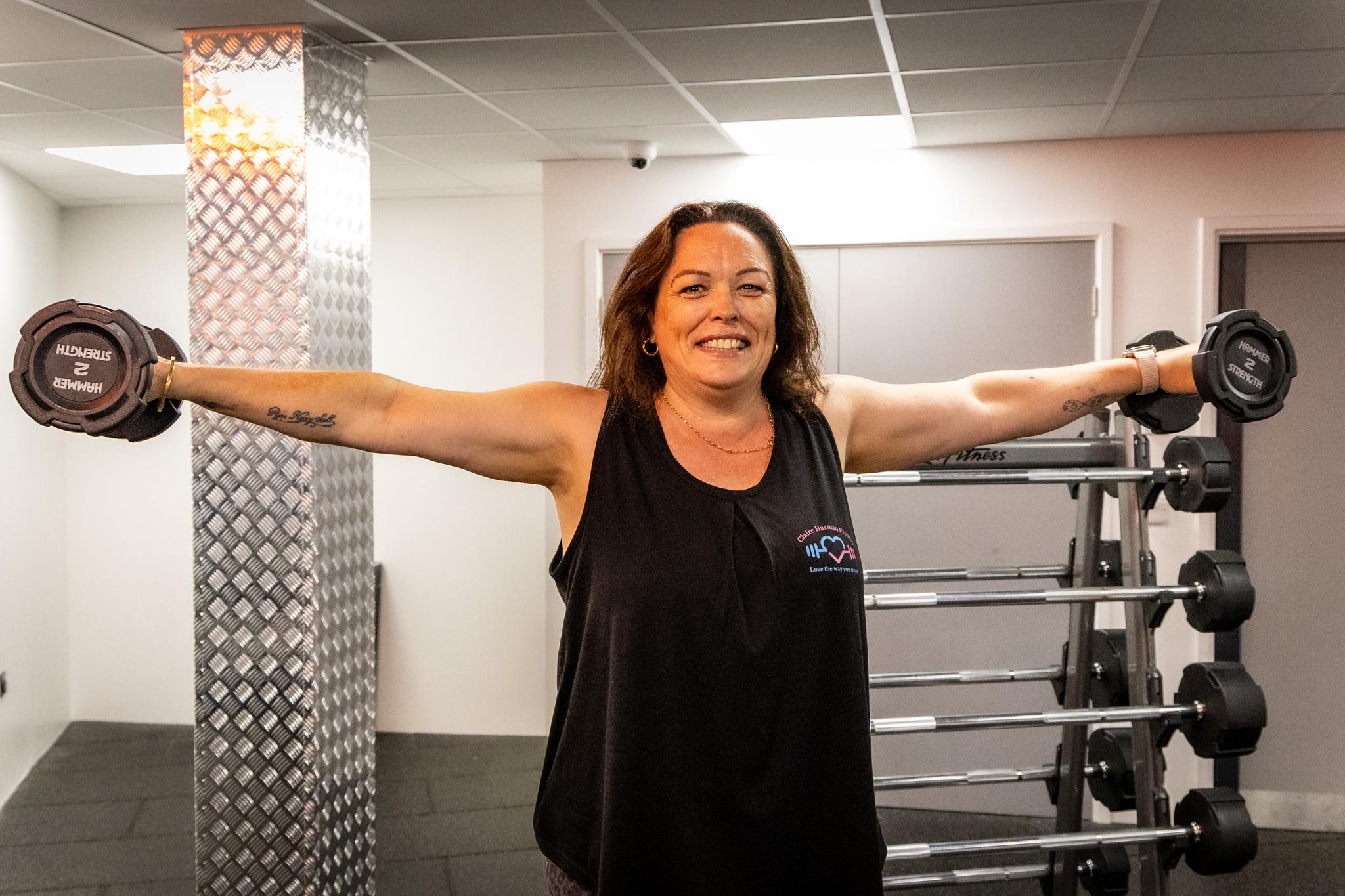 Claire training in the gym
