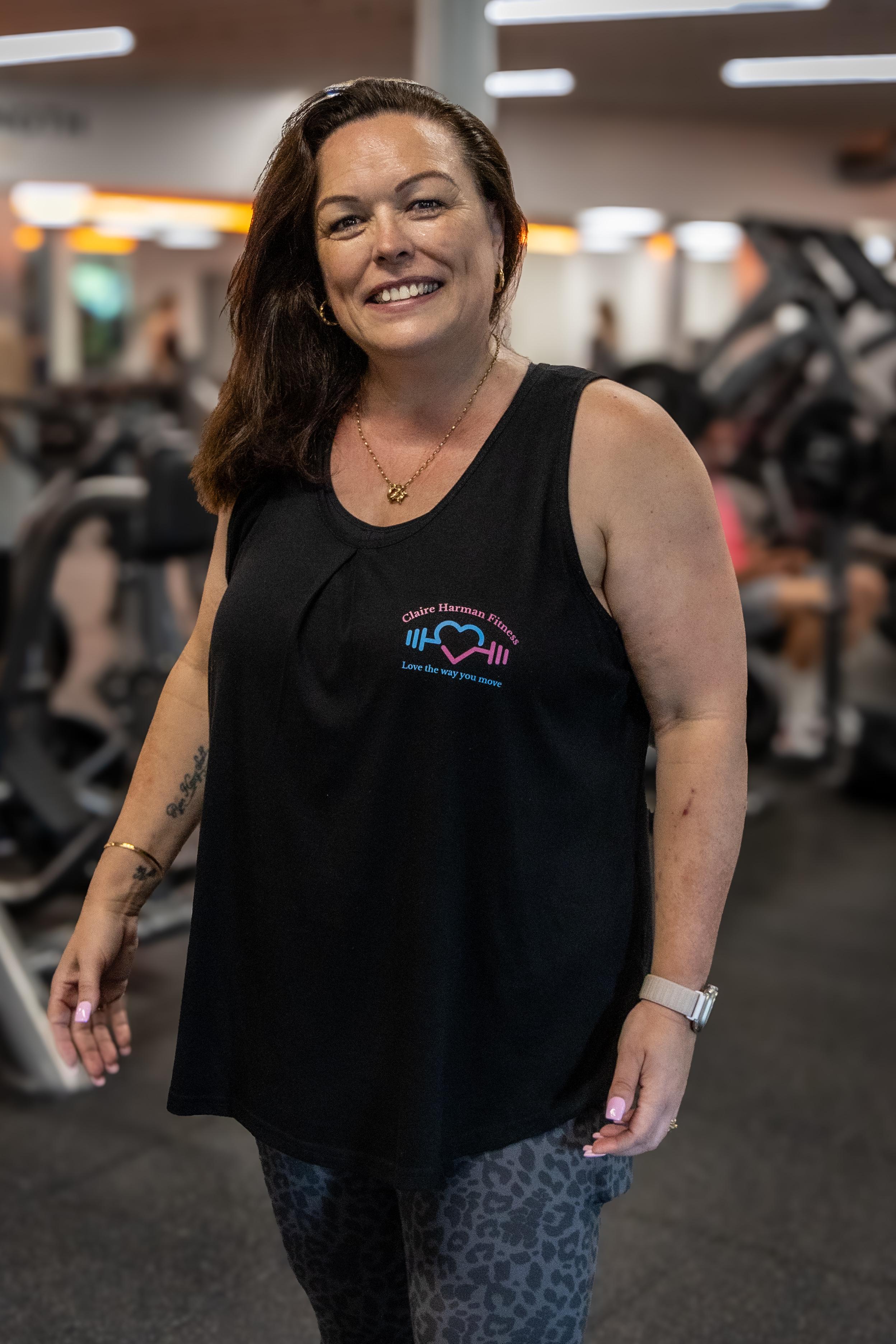 Claire Harman smiling in the gym